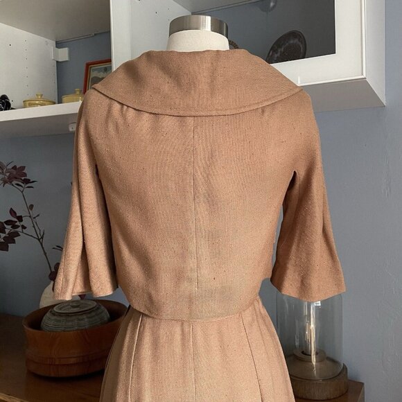 Vtg 60’s Jackie Stuart Cropped Jacket Skirt Suit Tweed Camel Office Mad Men XS/S - Picture 6 of 11